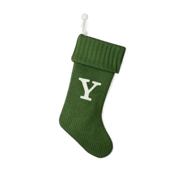 Wondershop Letter Y White Monogram Mini Size Green Knit Christmas Stocking - Picture 1 of 4